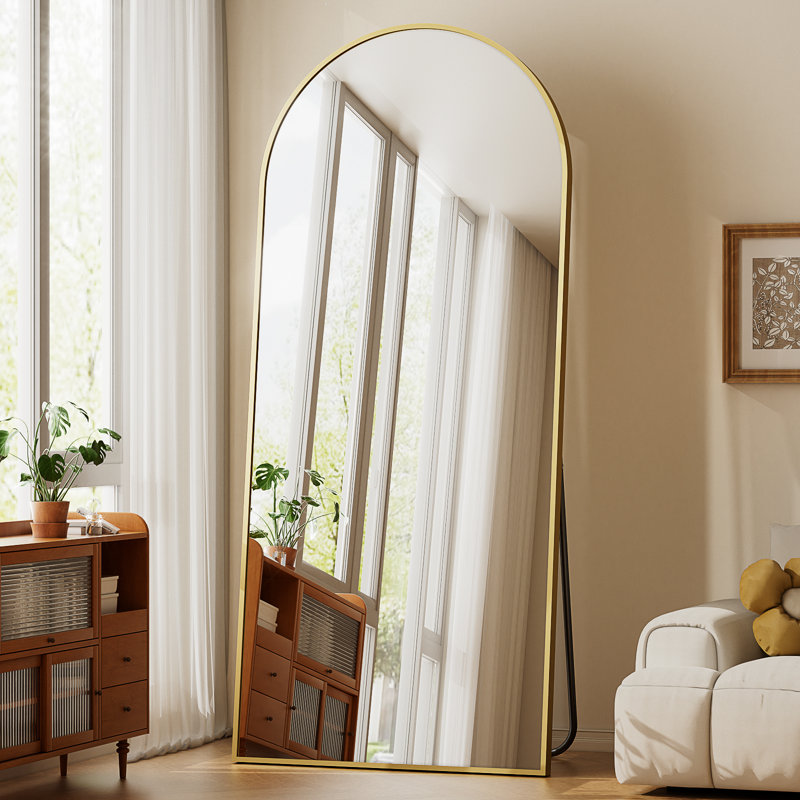 Miroir pleine grandeur incurvé en aluminium, Or, 71 po x 30 po