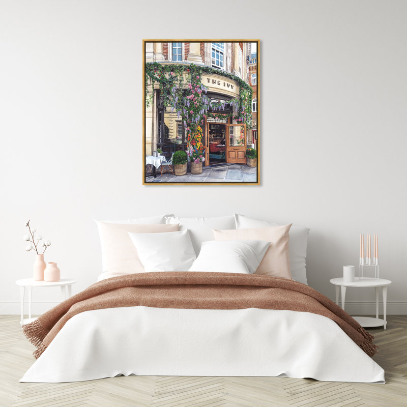 «Cafe Time» - peinture sur toile, H 36 po x l 30 po, Toile encadrée d'or