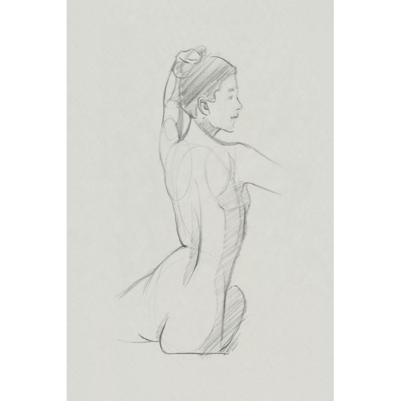 Female Back Sketch II by Jacob Green - Wrapped Canvas Drawing Print, 91cm H x 61cm W, Black Floater Framed