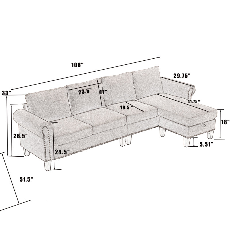 Canapé modulaire convertible Modern avec rangement, canapé en L, canapé à quatre places, canapé modulaire pour le salon