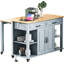 47" Rubber Wood Kitchen Island With Extendable Table, Storage Rack, Drawers, Cabinets & Built-In Power Outlet, Grey Blue-398403432