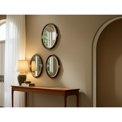 Miroirs muraux ovales en aluminium et acier inoxydable décoratifs décoratifs muraux jusqu'à la maison / bureau / chambre à coucher / salon, ensemble de 3 - 22 po, 18 po, 14 po brun