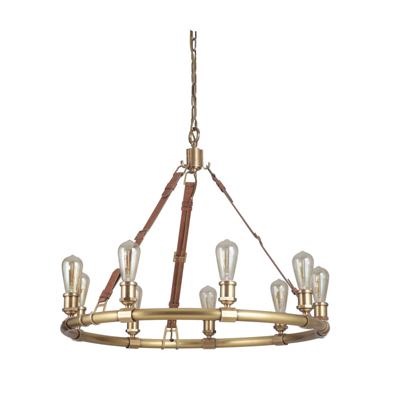 Lustre de roue de style bougie 9 lumières façon bougie Bolger, Laiton rétro