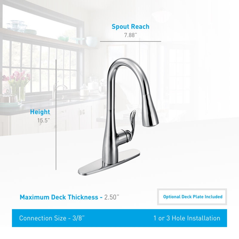 Moen Arbor One Handle Pulldown Kitchen Faucet Featuring Power Boost and Reflex, Classic Stainless Steel