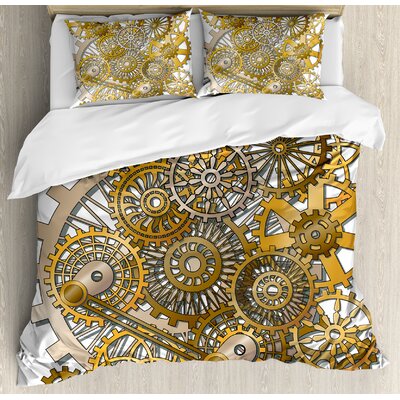 Clock the Gears in the Style of Steampunk Mechanical Design Engineering Theme Duvet Cover Set -  Ambesonne, nev_22791_king