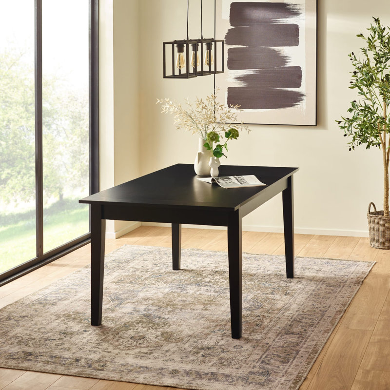 Extendable Solid Wood Base Dining Table, Black, Black