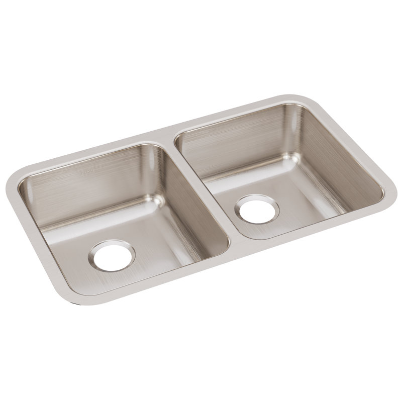Lustertone 30.75" L x 18.5" W Double Basin Undermount Kitchen Sink, Lustrous Satin