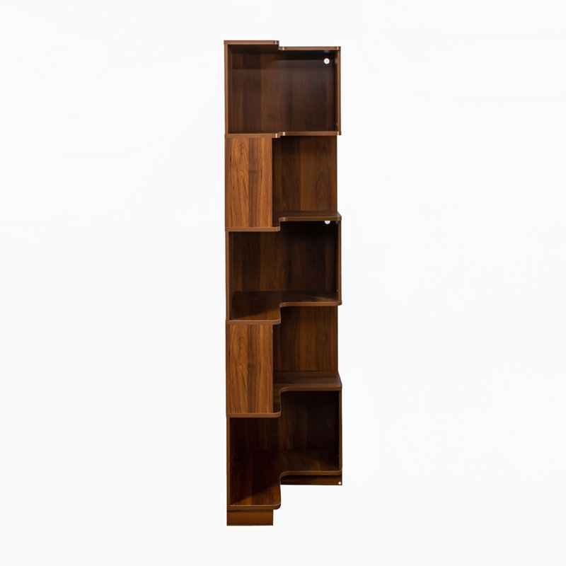 Bibliothèque d'angle à 5 niveaux avec chicane, Noyer
