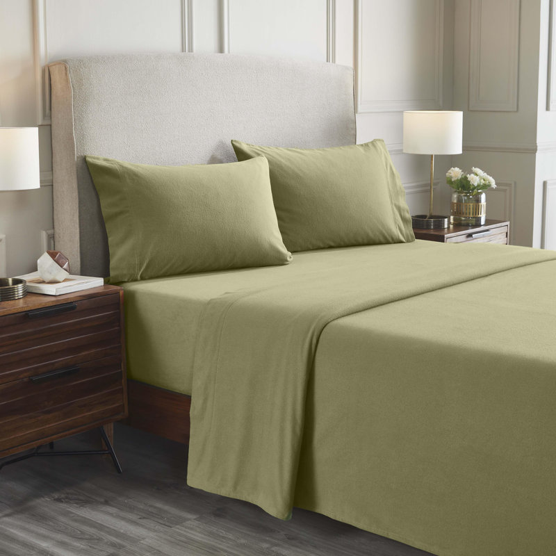Ensemble de draps 100% flanelle toutes saisons, Ensemble de draps pour taille de lit simple TG, Sauge