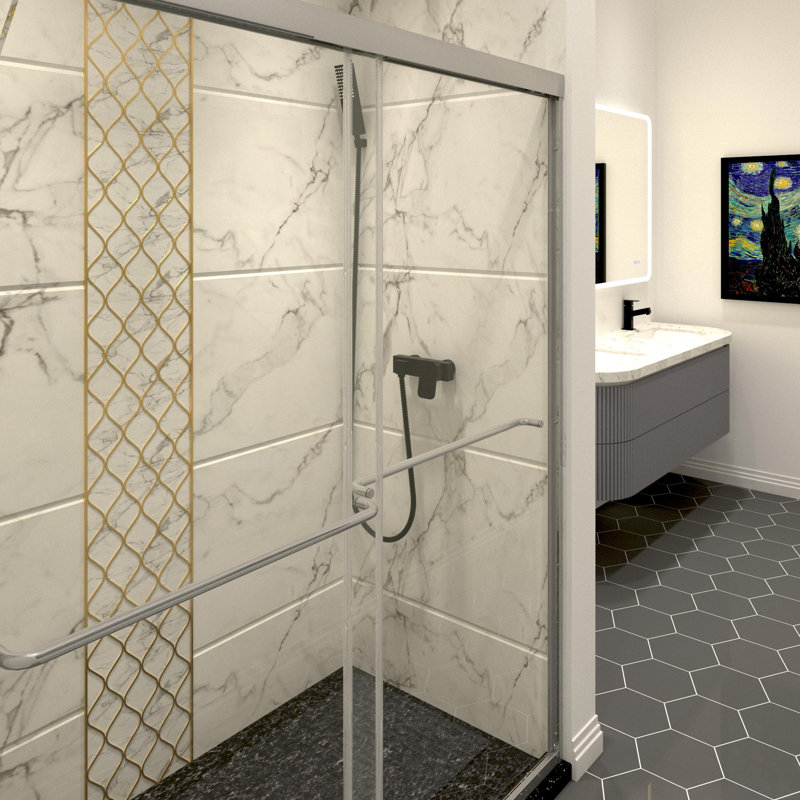 Strong and explosion-proof safety shower door, Chrome