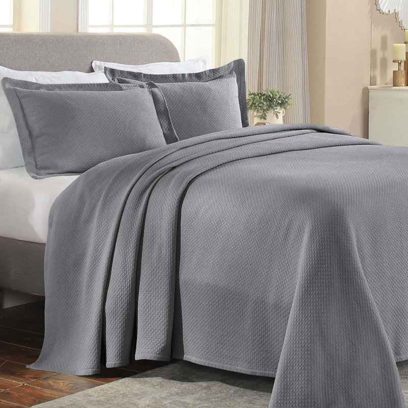 Ensemble de couvre-lit matelassé gaufré Superior Solitaire, Couvre-lit grand et 2 taies décoratives, Gris foncé