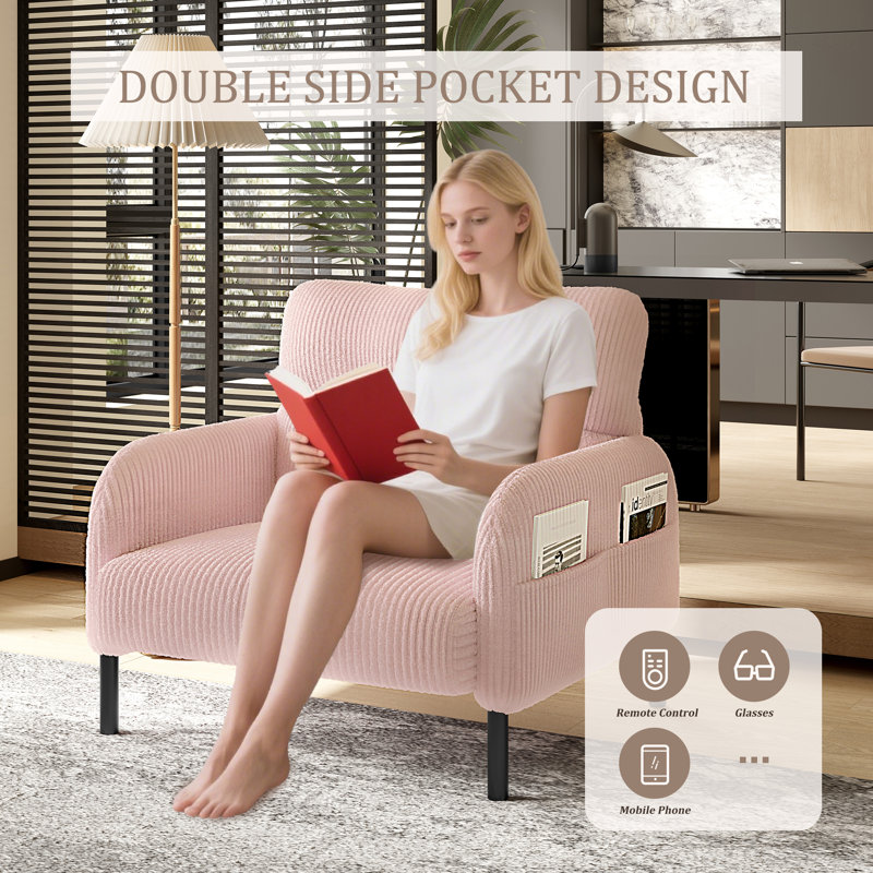 Chaise d'appoint rembourrée en velours côtelé Modern, Rose