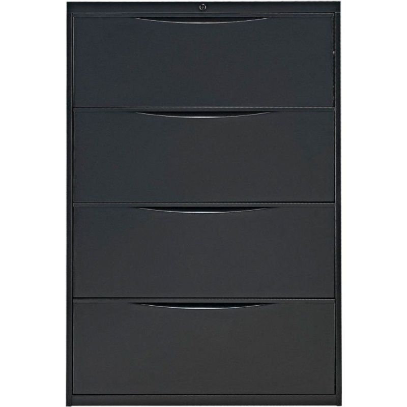 Black 36" Steel 4-Drawer Lockable Lateral File Cabinet