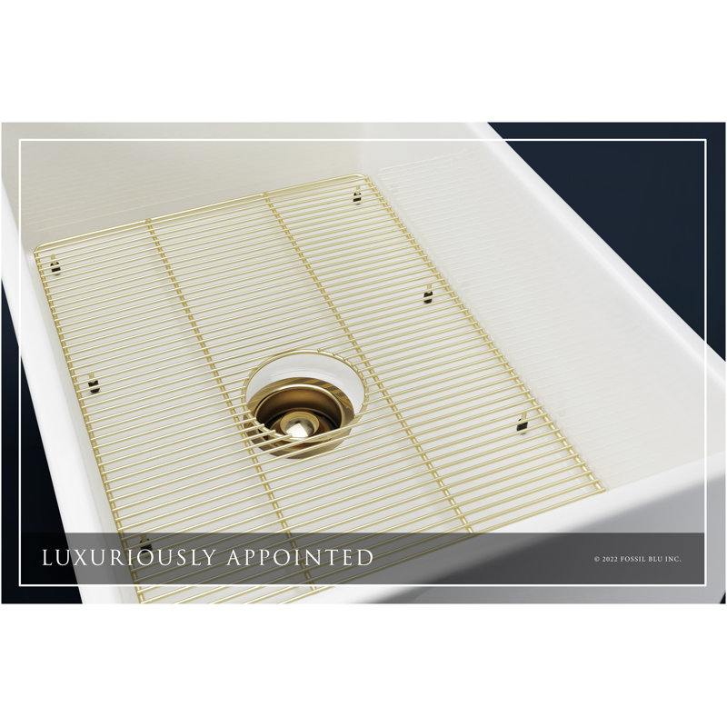 Luxury Solid Fireclay Farmhouse Sink, Brushed Brass Accessories