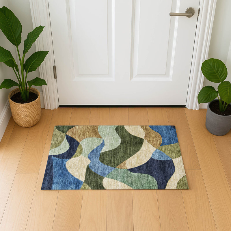 Premium Machine Washable Mayfield AMF2141 abstract Rug, 1'8" x 2'6", Green