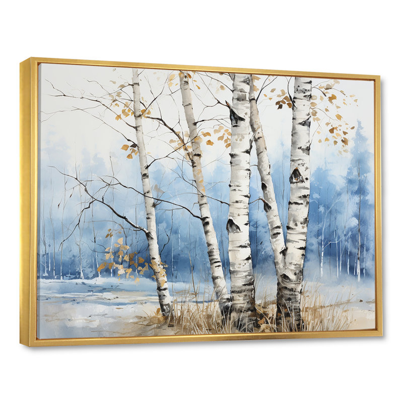 «White Birch Trees Forest Winter Scenery II», reproduction sur toile, Cadre flottant doré, H 24 po x l 32 po x P 1 po