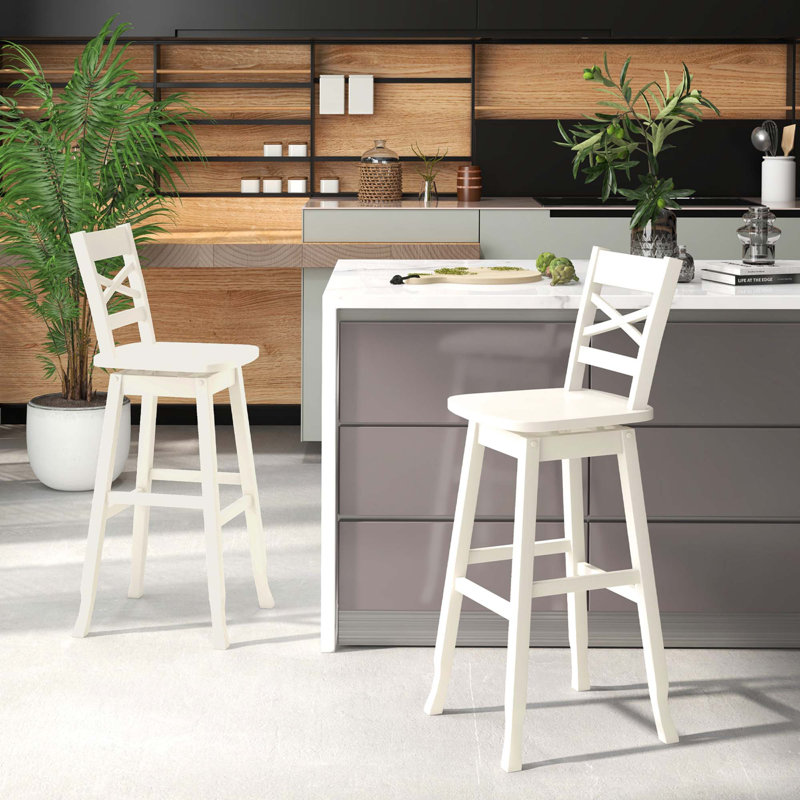 Kellynn Swivel Solid Wood Counter Stool, White