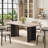 Contemporary 7-piece Dining Set, Faux Marble Rectangular Table With Black Wood & Metal Base, 6 Upholstered Linen Chairs With Black Solid Wood Legs