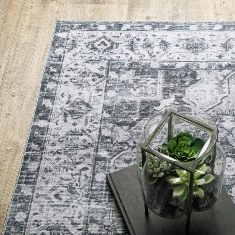 Tapis oriental antidérapant bleu / ivoire Soloman, Rectangle 3 pi 6 po x 5 pi 6 po