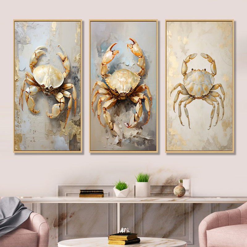 Minimalisme crabe, ensemble d'art mural sur toile crabe, ensemble de 4, Cadre flottant brun, H 40 po x l 60 po