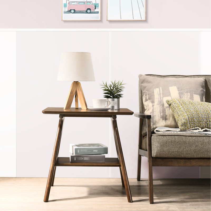 Mid-Century Modern End Table With Shelf - Brown Color Theme Rectangular Wood Functional And Attractive Home Furnishing