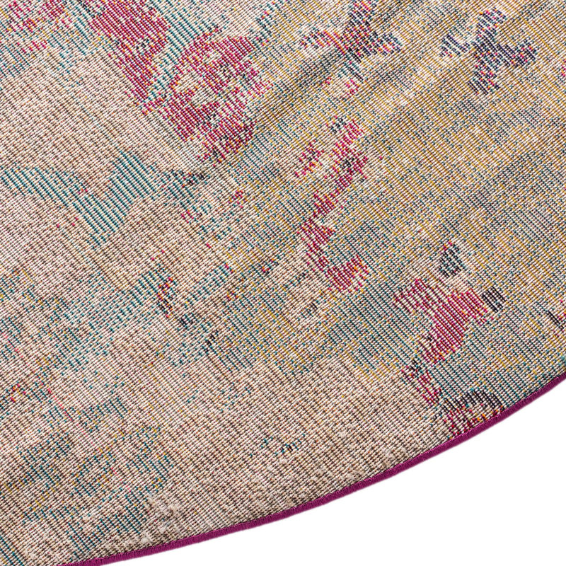 Tapis beige / rose / bleu tissé à la machine Ector, Rond 8 pi