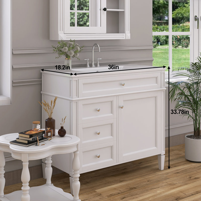 Meuble-lavabo simple 36 po avec plateau Selinay, Blanc