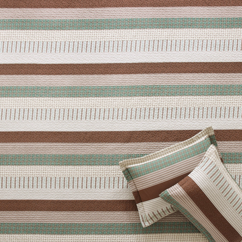 Ensemble de courtepointe 100% coton DUHOONG, Courtepointe pour lit grand + deux taies décorati, Brun / Beige / Vert