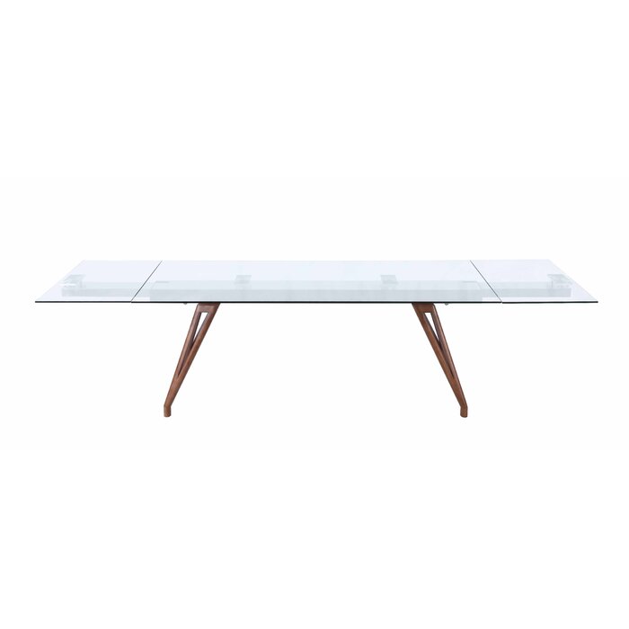 Wade Logan® Michaella Extendable Glass Top Solid Wood Base Dining Table ...
