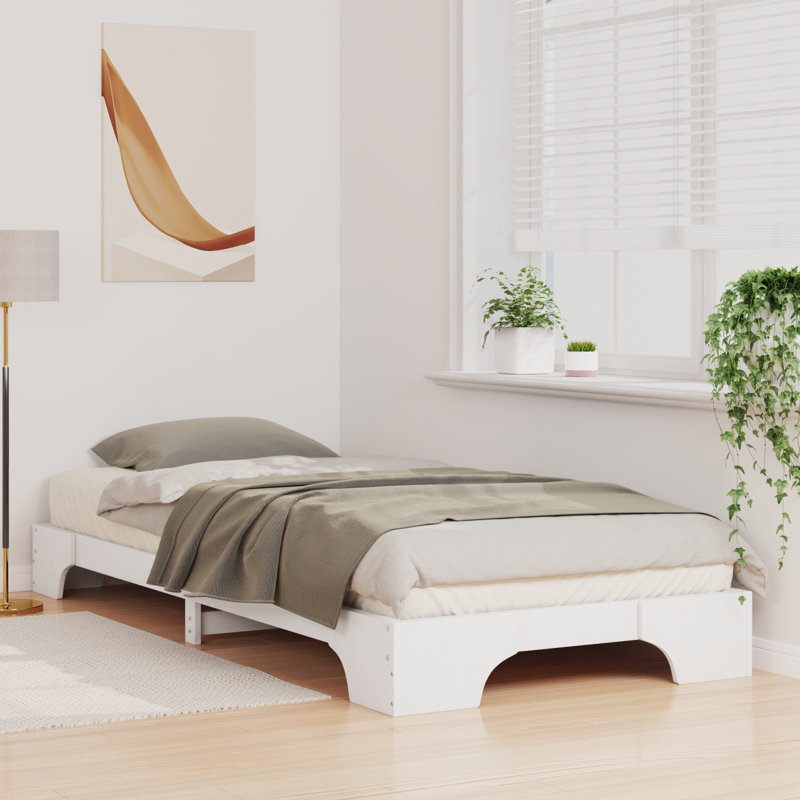 Floor Bed Frame With Storage 90 X 210 Cm Wood, White