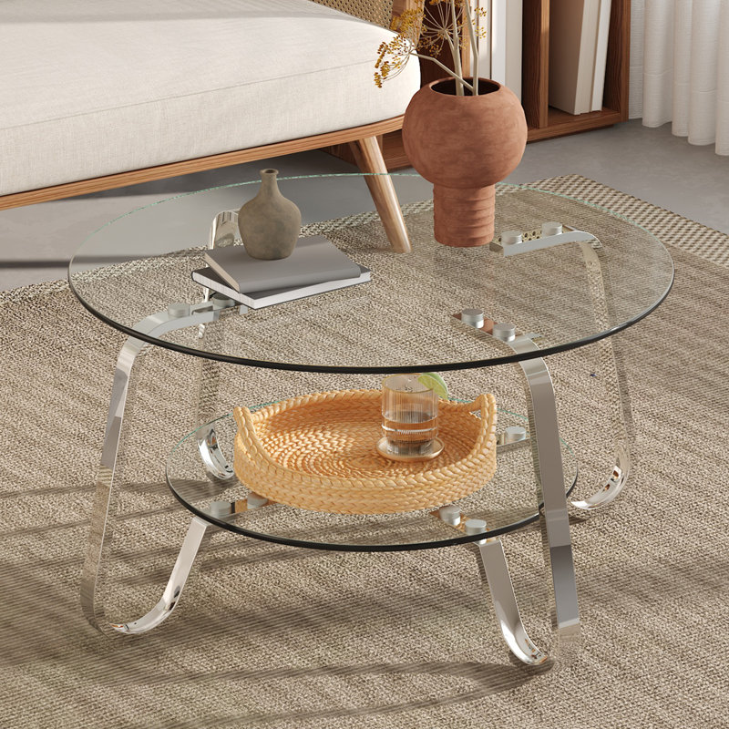 Table basse à dessus en verre, Argent argent