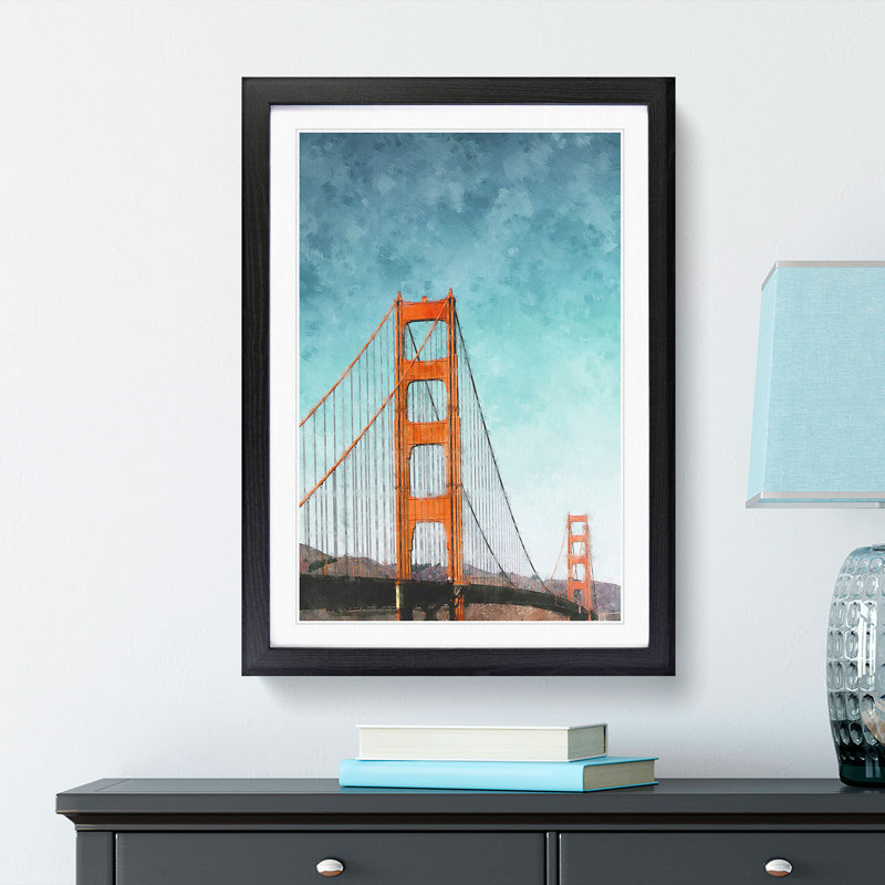 The Golden Gate Bridge Abstract - Picture Frame Painting Print, 45cm H x 33cm W x 2cm D, Black Framed