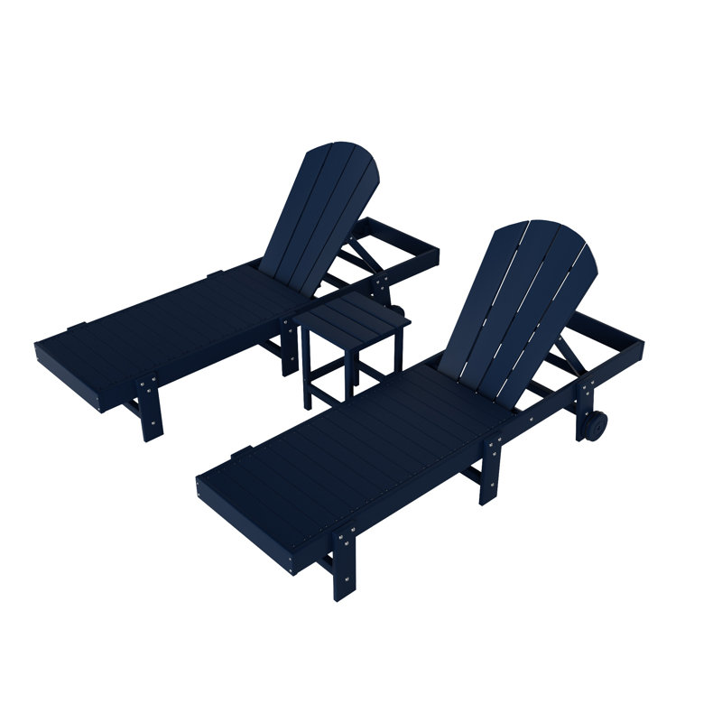 Laguna 77.6" Long Outdoor All-Weather Poly Reclining Chaise Lounge Set, Navy Blue