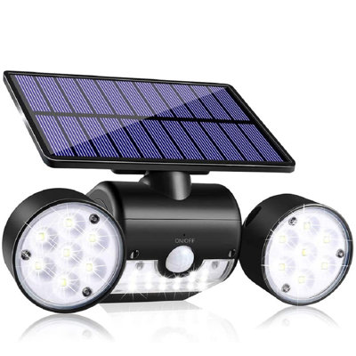 2 - Head LED Solar Powered Dusk to Dawn Outdoor Security Flood Light with Motion Sensor