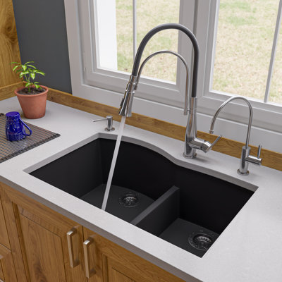 Évier de cuisine à double cuve en granite composite L 33 po x l 21 po