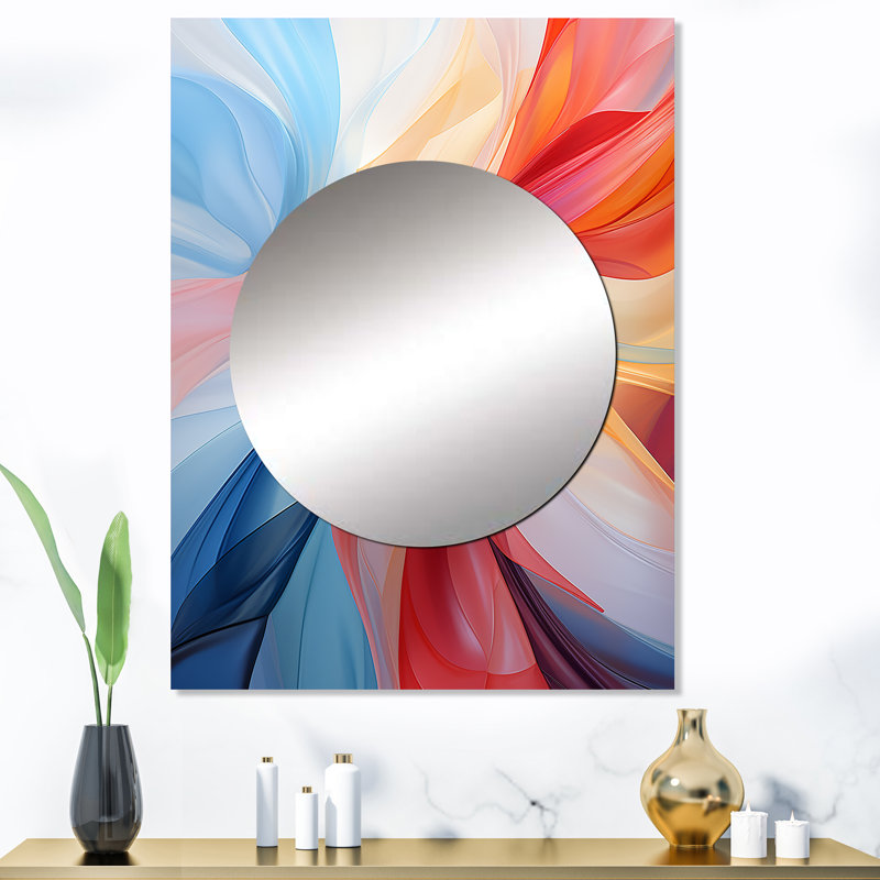 Banco bleu, rouge, fractale spirale II - miroir mural, Turbines, 40 po x 30 po