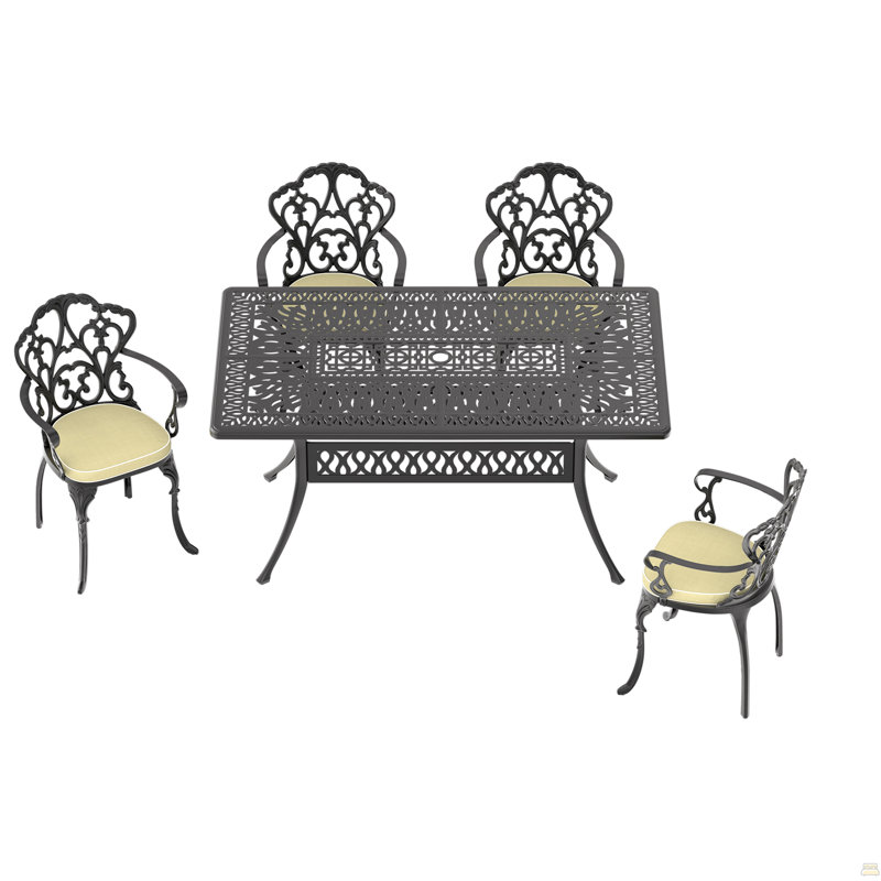 Ensemble de 5 meubles de patio en fonte d'aluminium, 5 pièces: table, 4 chaises
