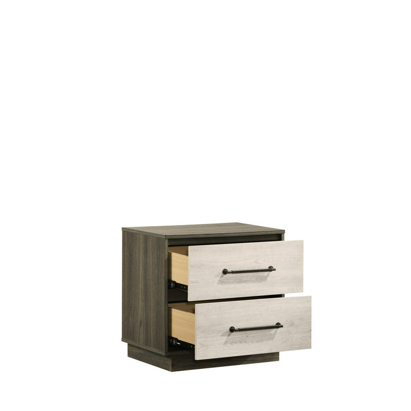 Table de chevet moderne en bois beige et brun - 2 tiroirs pour chambre à coucher