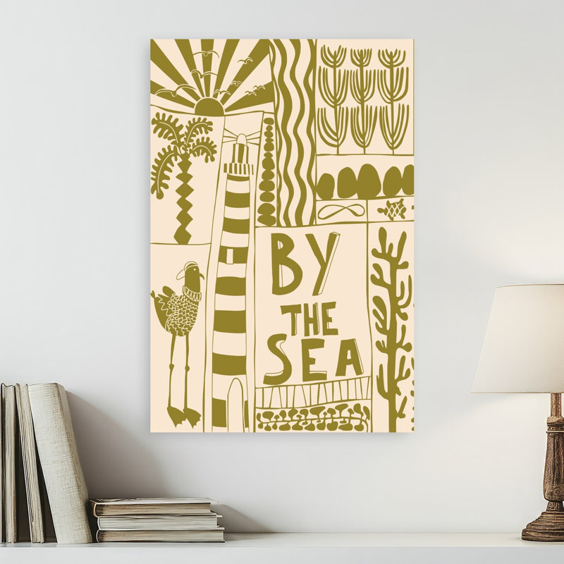 «By The Sea», impression d'art fantaisiste abstrait sur un bord de mer, 24" H x 16" W
