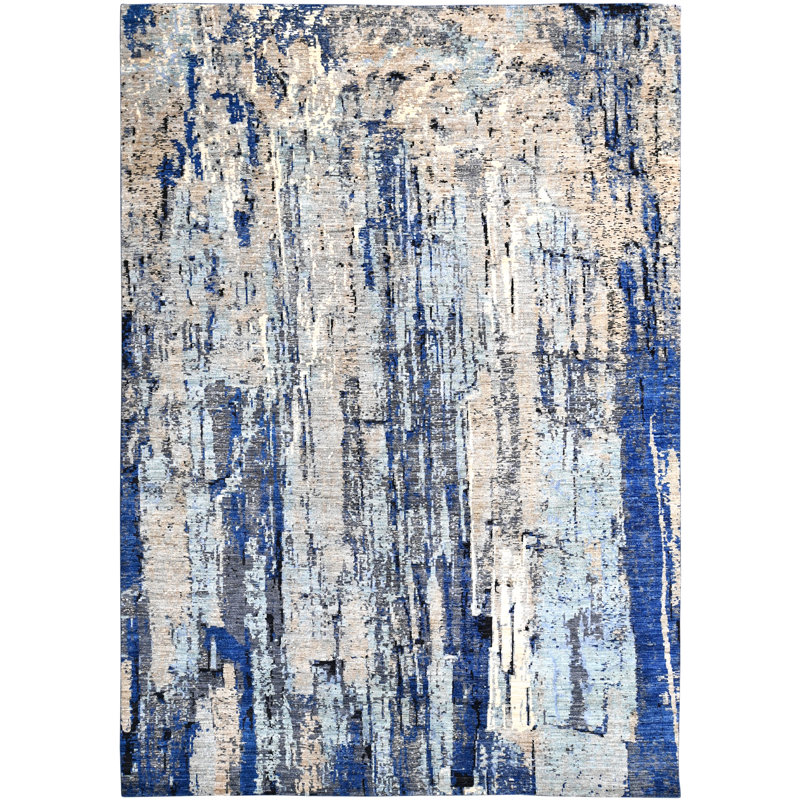 Hand-Knotted High-Quality Blue and Beige Area Rug