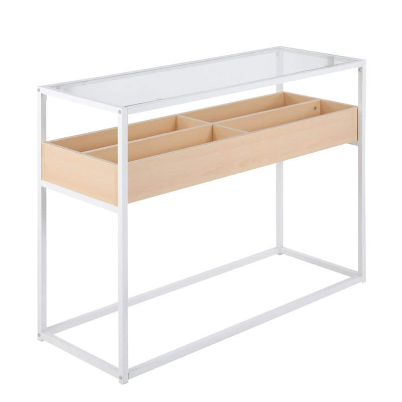 Kaebri 43.25'' Glass Top Console Table, White/Clear, White/Oak