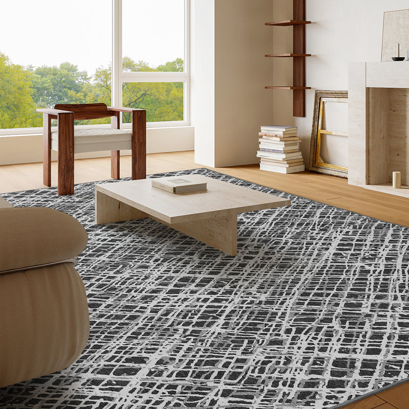 Tapis antidérapant en chenille, Rectangle 7 pi 10 po x 12 pi, Noir/Ivoire