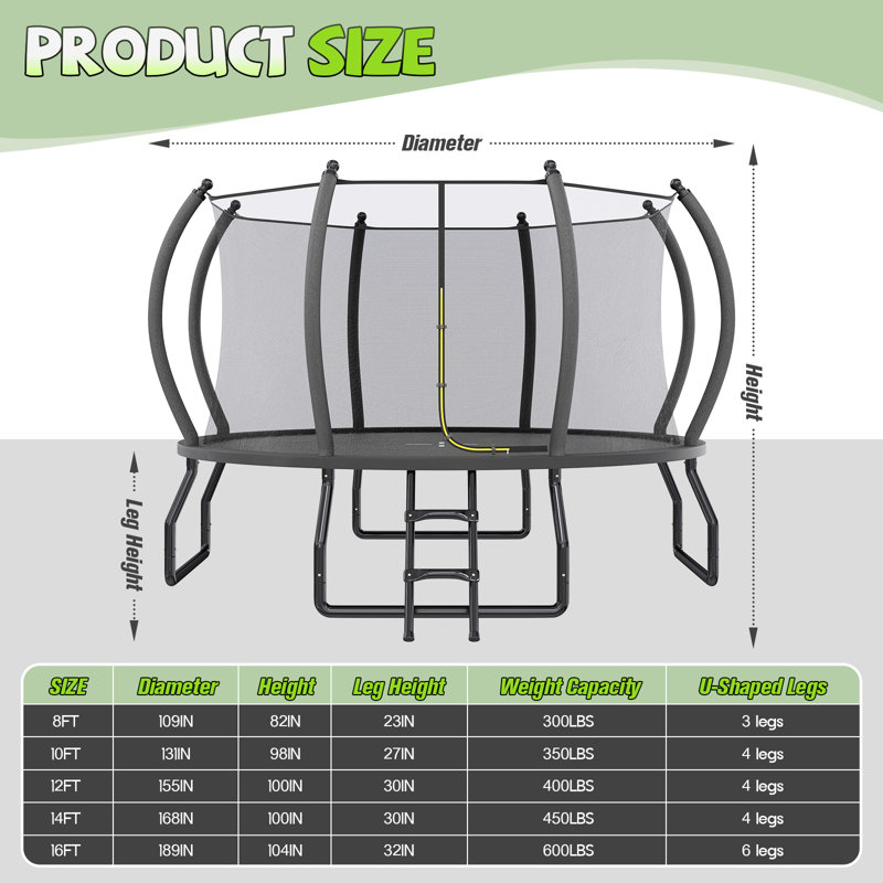 Albott 14FT Trampoline with Pop-up Quick Connector, Black