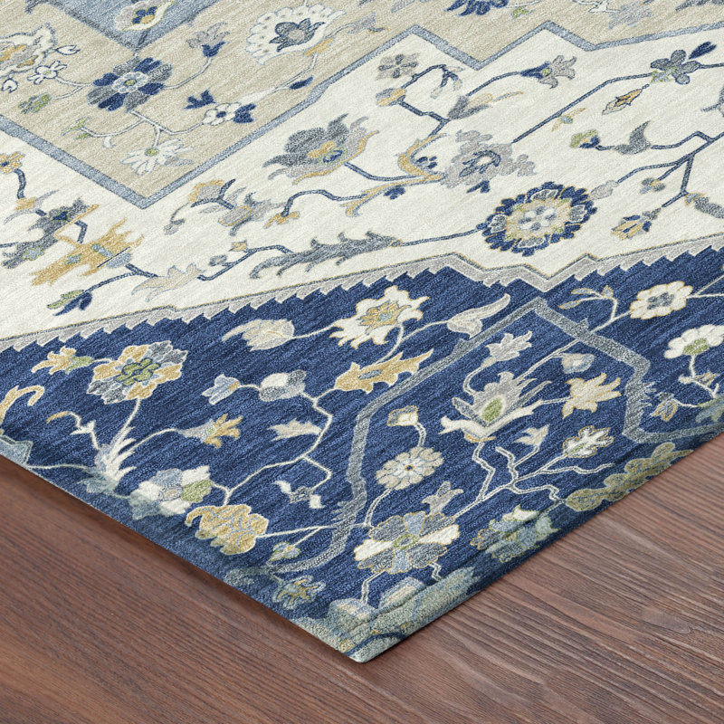 Machine Washable Indoor/Outdoor Chantille ACN2533 Traditional Rug, Rectangle 1'8" x 2'6", Navy