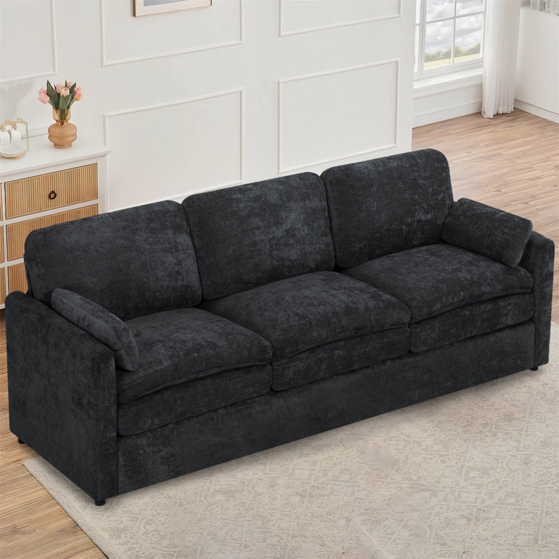 89" Modern Soft Couch With Upholstered Cushion, Chenille Sofa With 2 Well-Filled Pillows, 3-Seat Sofa For Living Room, Bedroom