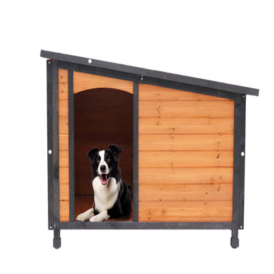 46"Dog House Outdoor & Indoor  Wooden Dog Kennel For Winter With Raised Feet Weatherproof For Large Dogs(Gold Red And Black)PVC Waterproof Roof(L)