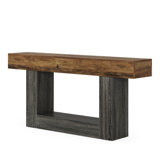Console Table, Brown Rectangular Top, Gray U Shape Base, 63 Inch
