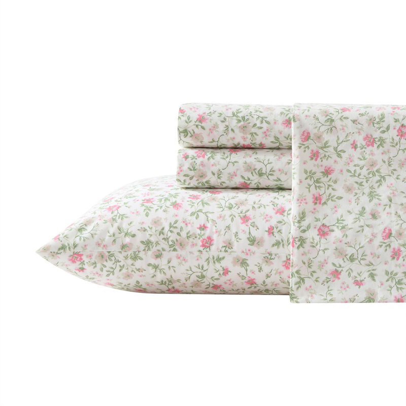Percale Novelty 200 Thread Count Printed Cotton Sheet Set, Twin Sheet Set with 1 Standard Pillowcase,  Pink Bonnie