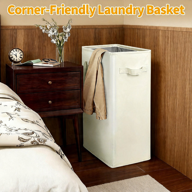 Slim Collapsible Laundry Hamper(Beige), Beige
