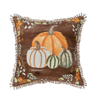 Autumn Pumpkins Printed and Embroidered Throw Pillow